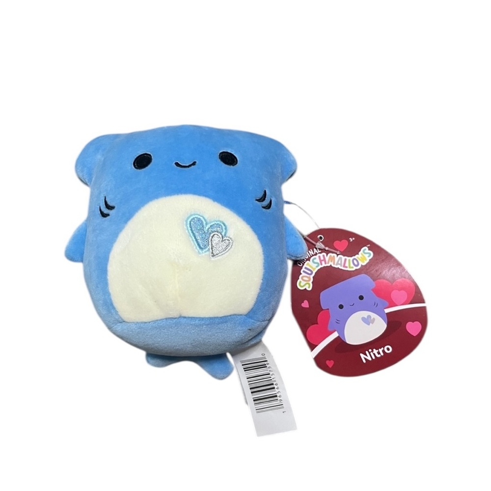Squishmallows Nitro the Shark Blue White Valentine’s Day Plush Hang Tag 5”